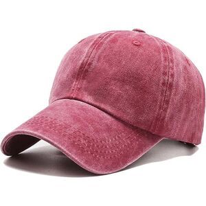 Unisex Wine Red Washed Ponytail Slot Adjustable Buckle Classic Baseball Cap
